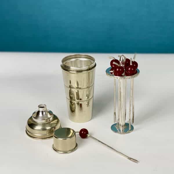 Art Deco mini cocktail shaker cocktail stick set by P H Vogel