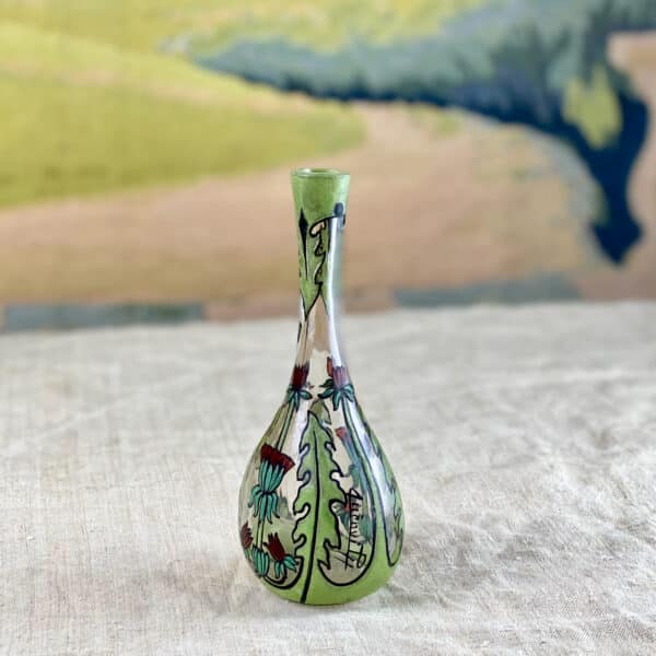 Henri Quenvil French art nouveau enamelled glass miniature vase