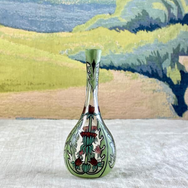 Henri Quenvil French art nouveau enamelled glass miniature vase
