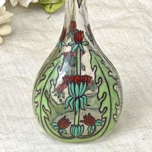 Henri Quenvil French art nouveau enamelled glass miniature vase