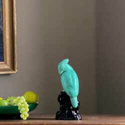 PM Sevres Paul Milet Sevres Art Deco polychrome sculpture, parakeet c1935 green and black