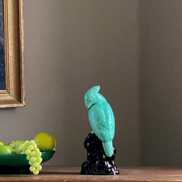 PM Sevres Paul Milet Sevres Art Deco polychrome sculpture, parakeet c1935 green and black