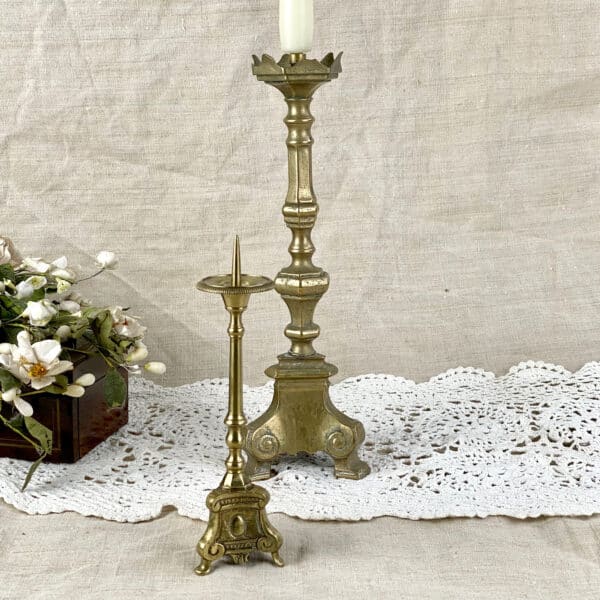antique brass altar candlesticks, church candle holders, 1900s, French ecclesiastical