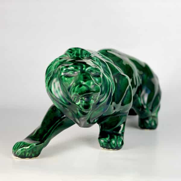 art deco green lion, saint clement large french green ceramic animal figure 2