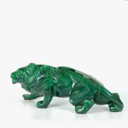 art deco green lion, saint clement large french green ceramic animal figure 1