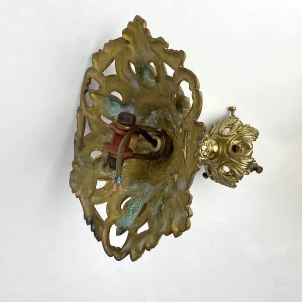 Antique French light in bronze and opalescent glass, plafonnier ceiling light with frilled shade (5)