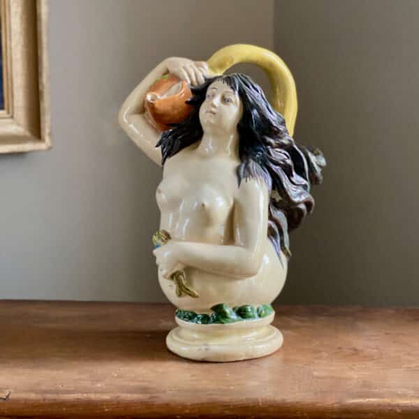 Antique Spanish mermaid pitcher jug, 19th century pottery, figural pottery jug (3)