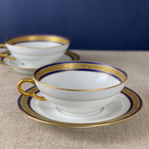 Art Deco Limoges Porcelain tête-à-tête set in blue and gold, vintage tea cups, tea for two, gift for the home (6)