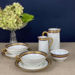 Art Deco Limoges Porcelain tête-à-tête set in blue and gold, vintage tea cups, tea for two, gift for the home (7)