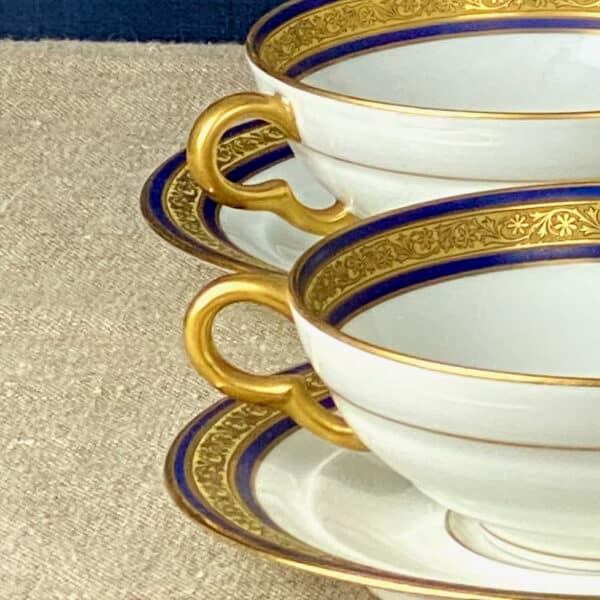 Antique Art Deco Limoges Porcelain tête-à-tête set in blue and gold, vintage tea cups, tea for two, gift for the home (8)