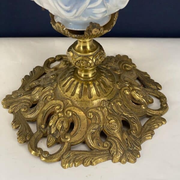 Gilt bronze ceiling light with opalescent glass shade c1900 (1)