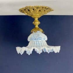 Gilt bronze ceiling light with opalescent glass shade c1900
