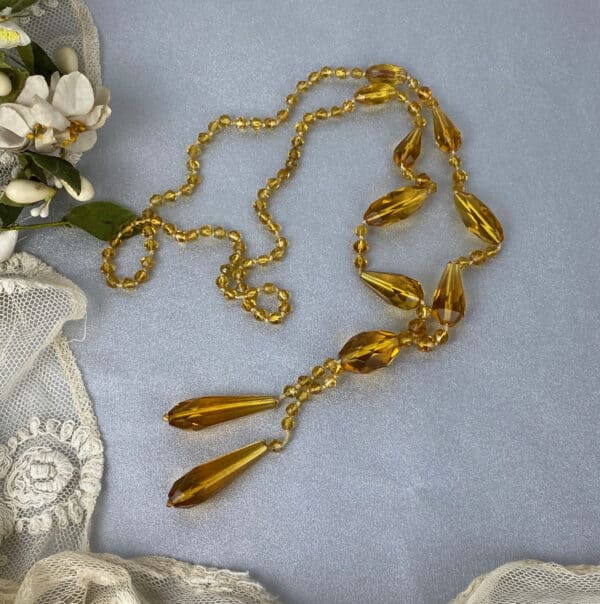 antique topaz glass flapper necklace sautoir 1930s (2)