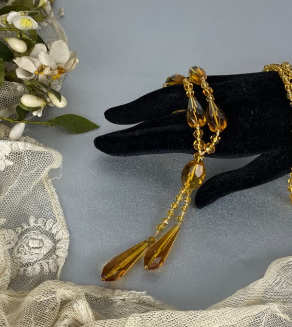 antique topaz glass flapper necklace sautoir 1930s