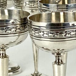 Antique French silver plate liqueur goblets, cordial glasses 4