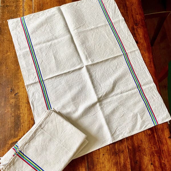 Antique French linen tea towel unused Basque ecru dish cloth, Large Kitchen linen tea-towel a