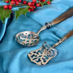 Antique pastry servers in horn and silver plate, 1900s olive spoon, mignardise cutlery, pastry cutlery (1)