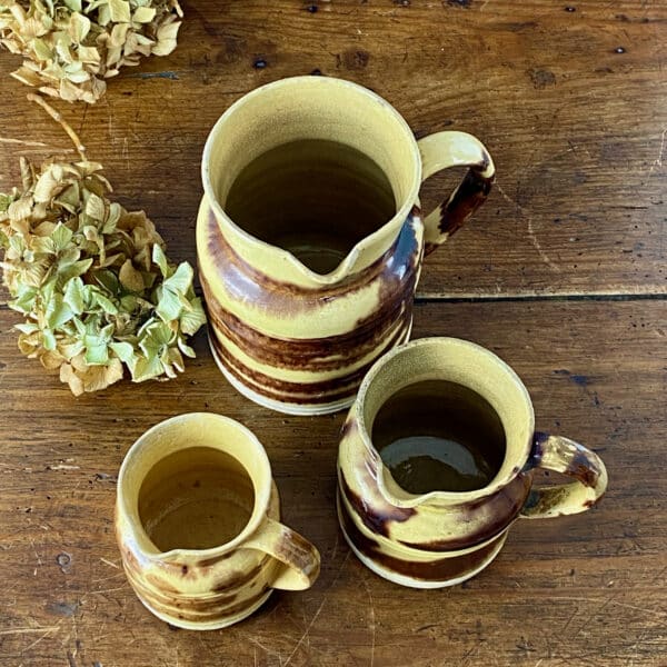 Rustic French jasper ware jugs (1) antique French pitcher, farmhouse decor