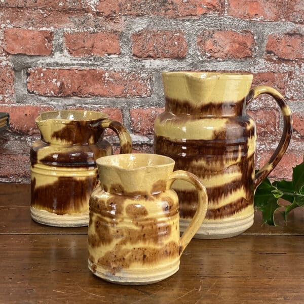 Rustic French jasper ware jugs (2) farmhouse decor, French antique pottery