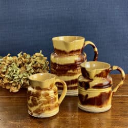 Rustic French jasper ware jugs, antique pottery, slipware, farmhouse decor