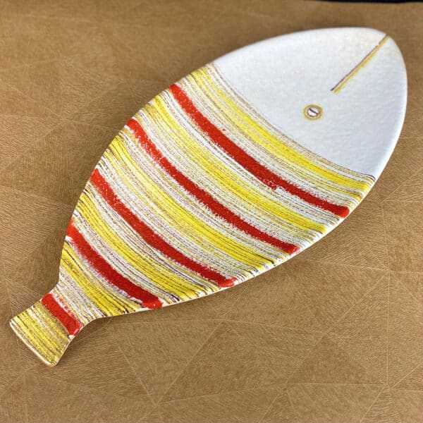 mid century Italian pottery, 1950s Italian pottery, Bitossi striped fish plate (2)