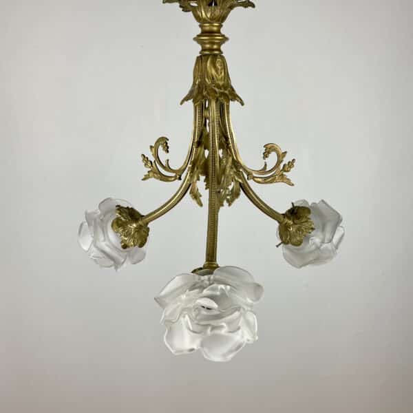 antique bronze 3 branch chandelier c1900