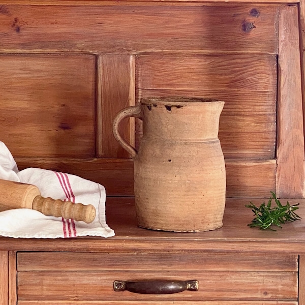 Antique stoneware jug, French farmhouse antique, rustic decor
