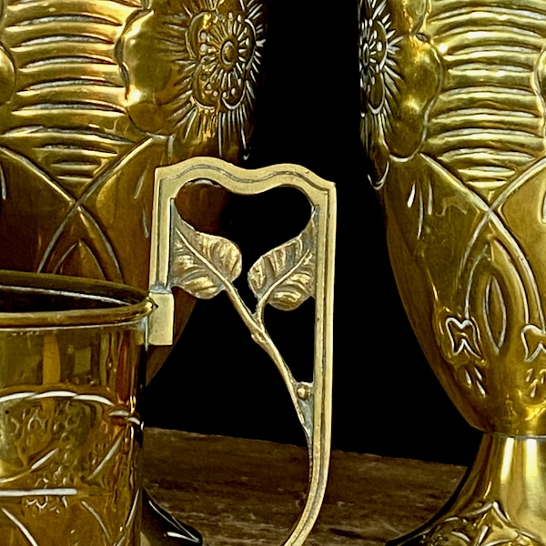 Art nouveau vases and jardiniere, French garniture of vases 1900 (2)