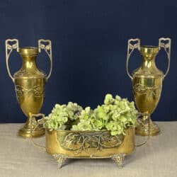 Set of Art nouveau vases and jardiniere, French garniture of vases 1900 1