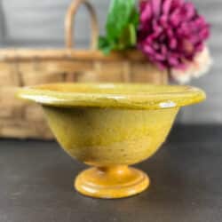 antique Provencal fruit bowl in yellow glazed terracotta with rolled lip