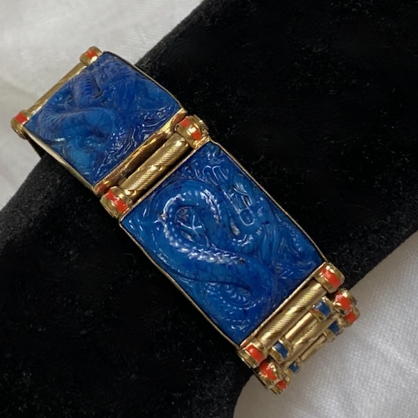 art deco bracelet with blue peking glass c1930 French vintage jewellery 2