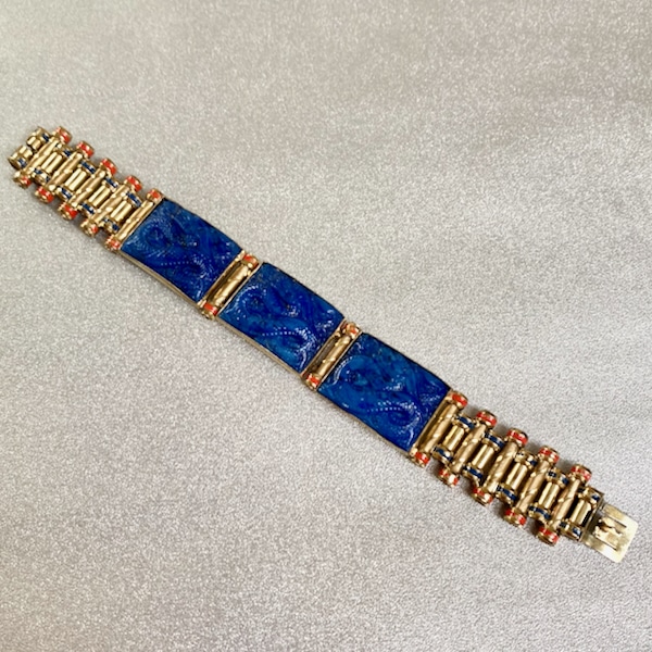 art deco bracelet with blue peking glass c1930 (5) French vintage jewellery