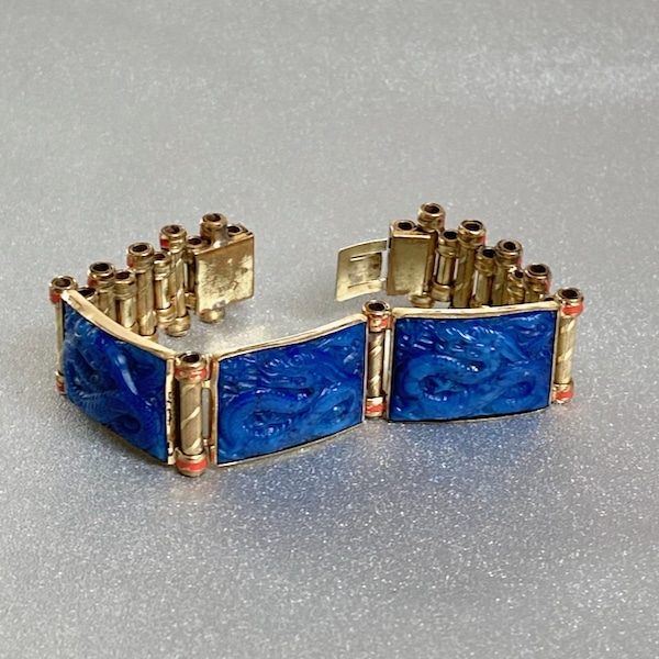 art deco bracelet with blue peking glass c1930