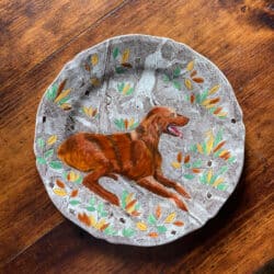 Gien Rambouillet Irish setter plate hunting dog,luxury hand painted French faience red setter hunting dog