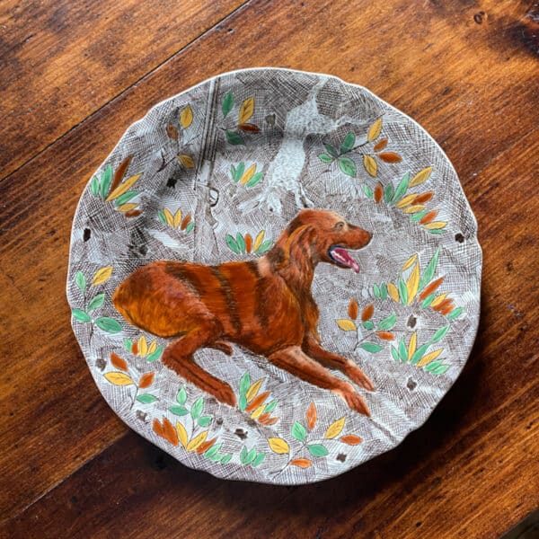 Gien Rambouillet Irish setter plate hunting dog,luxury hand painted French faience red setter hunting dog
