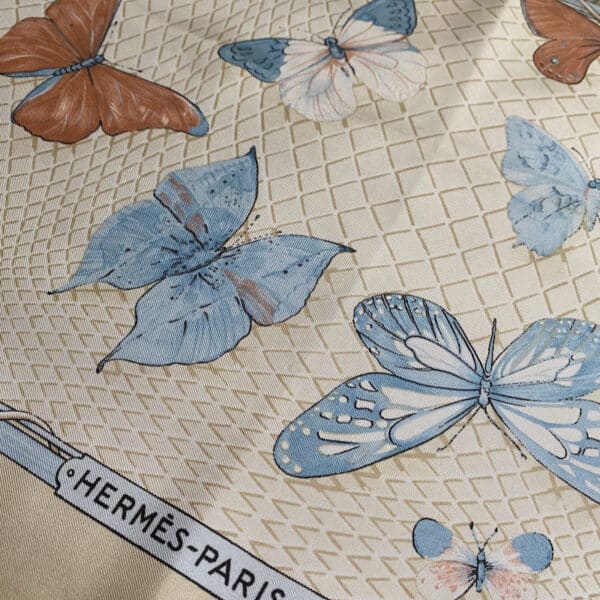 Hermès vintage silk scarf Farandole Caty Latham, butterfly medley pastel (5)