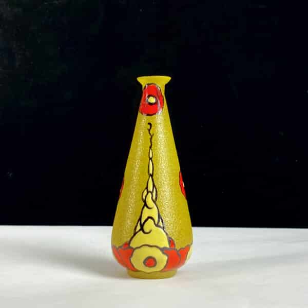 LEUNE Art Deco vase in enamelled glass, solifleur, 1920s (2)Auguste Heiligenstein