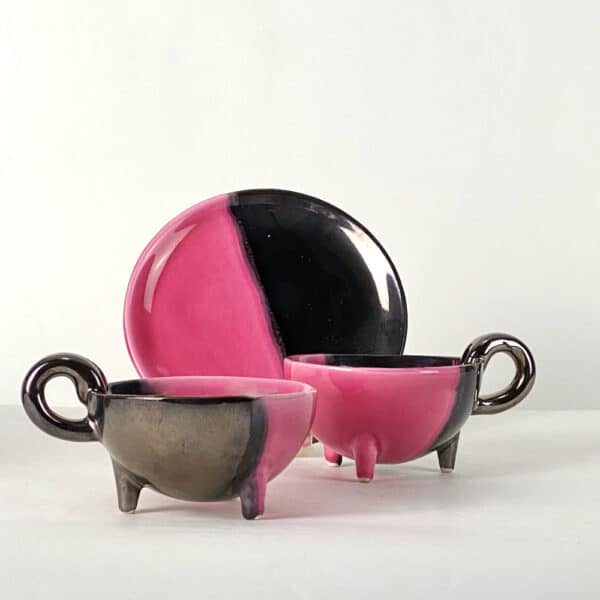 Luc Vallauris bicolour tea set 6 cups saucers