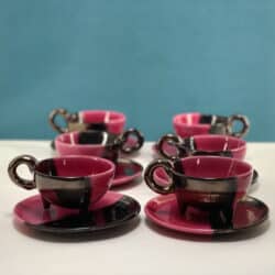 Luc Vallauris tea cup set, 1950s French mid century modern studio pottery (1)