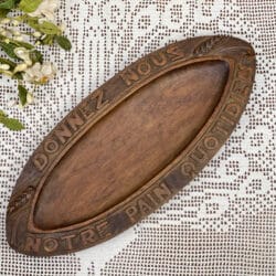 Vintage French bread platter Donnez nous notre pain quotidien, hand carved, rustic