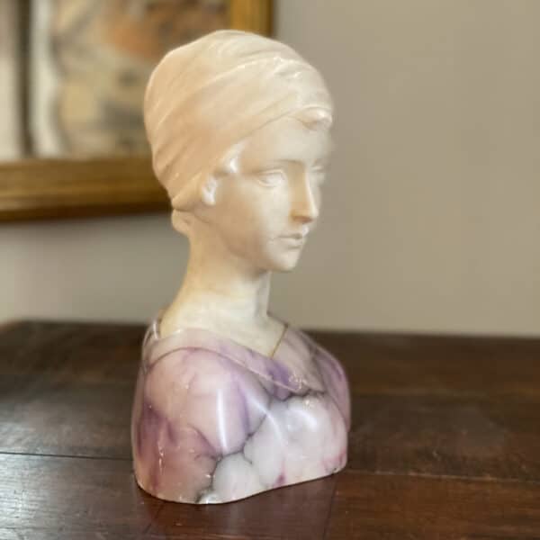 Art Nouveau alabaster bust of young woman Richard Aurili 1890 (1)
