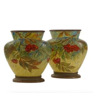 Maison Leune French art deco enamelled glass vases