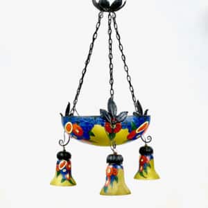 Maison Leune French Art Deco Enamelled Chandelier 1920s (8)