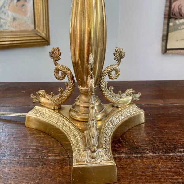 antique french bronze lamp base with dolphins, quality vintage tall table lamp 1