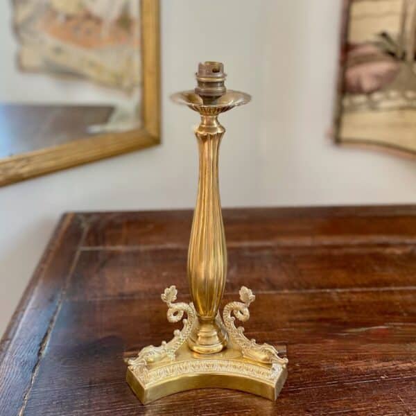 antique french bronze lamp base with dolphins, quality vintage tall table lamp