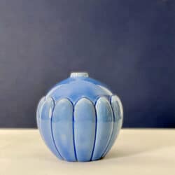 St Clement French Art Deco globe vase, blue lobed boule vase c1930 (5)